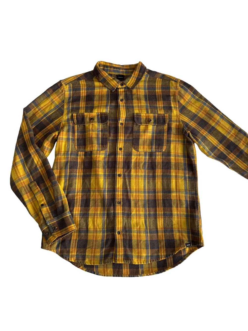 PRANA Westbrook Flannel Shirt Men's Medium Yellow Plaid Button-Up Outdoor Nature